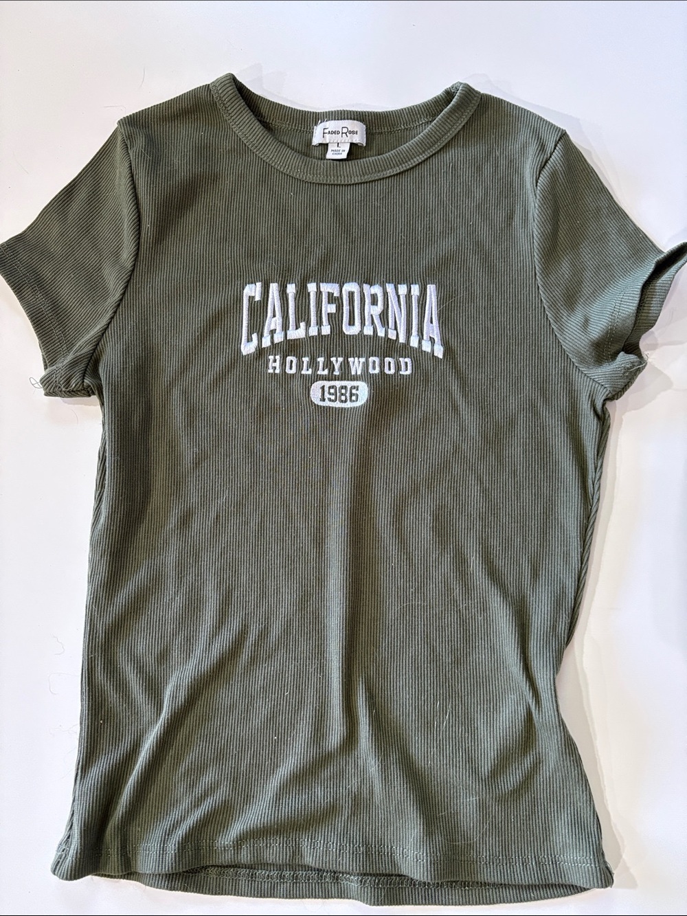 Slim Fit Olive Green California/ Black New York Embroidered Short Sleeve Tee